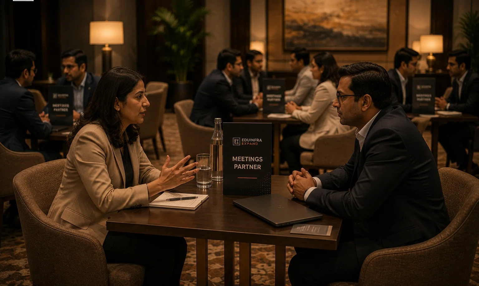 Multiple simultaneous one-to-one business conversations in a deliberately hosted room
