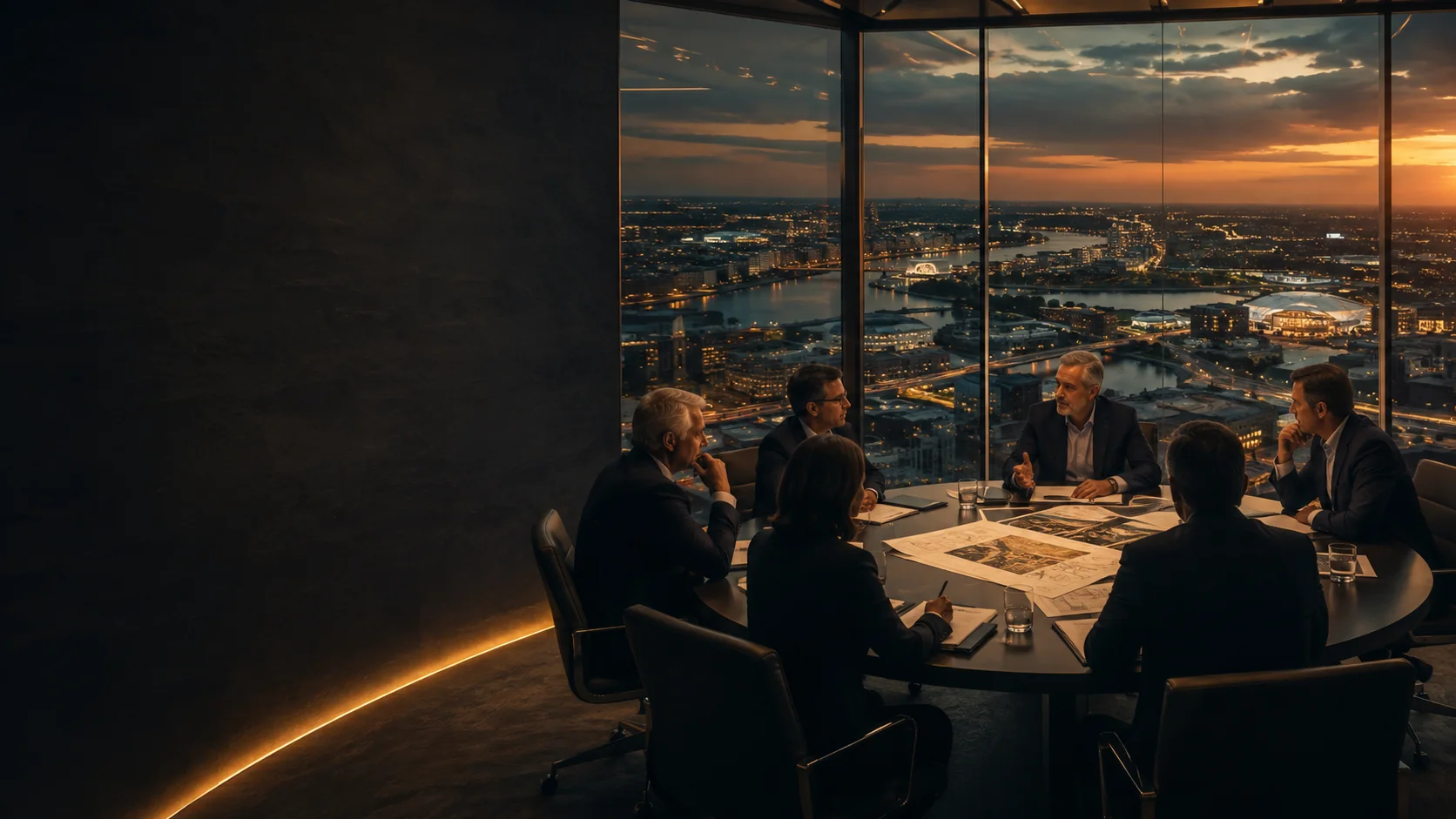 Senior leaders discussing infrastructure strategy around a boardroom table